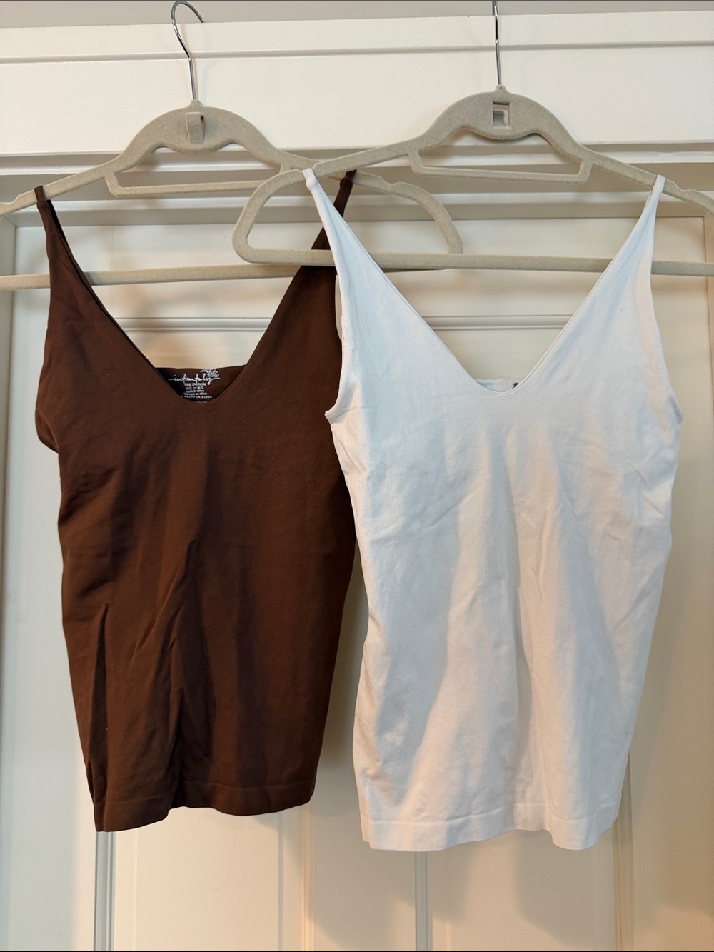 Free People Slim V-Neck Camisoles in Brown and White